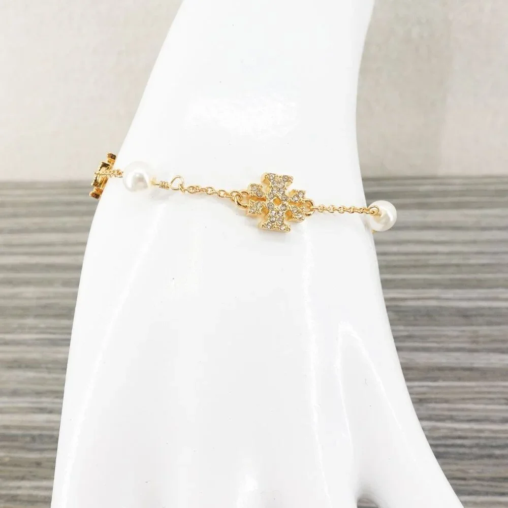 Tory Burch Gemstones and Pearl Bracelet Gold OS - Picture 6 of 16